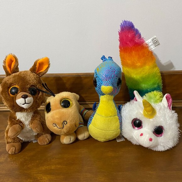 Lot of 4 plushes-3 TY Beanie Boos and 1 Fiesta Fursian Rainbow Unicorn - Picture 1 of 11